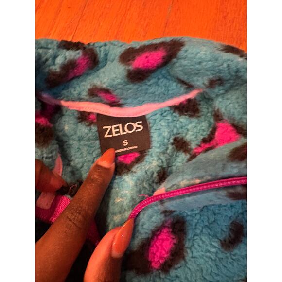 Zelos Girls Small Sherpa Fleece Pullover Colorblock Leopard Print - Picture 3 of 4
